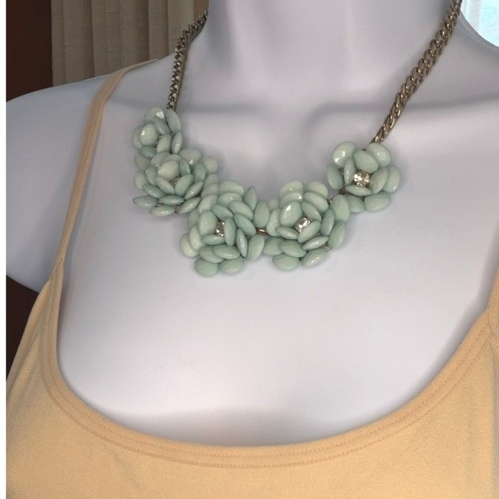 Statement Necklace Women Mint Green Rhinestone Gold Tone